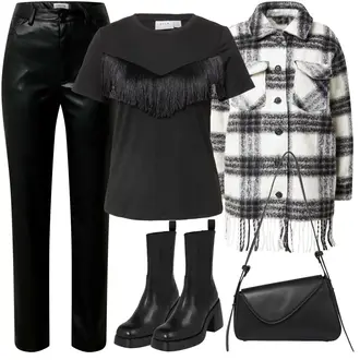 Outfit mit Schwarz/Braun/Weiß/Rot Lederhose/Lederimitathose/Vinyl Hose Edited "Schönes Egirl Outfit"