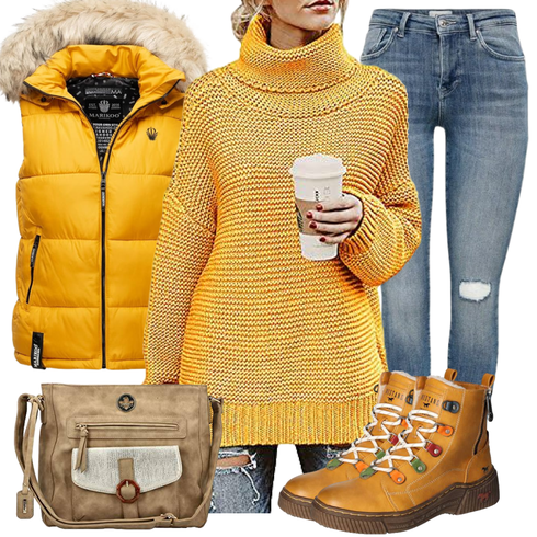 Gelb/Braun Orthopädischer Schuh/SchnürStiefel/Winter Sneaker/Wasserfester Schuh/Wasserdichter Stiefel/TrekkingStiefel/Sicherheitsschuh Mustang kombinieren mit Gelb/Orange Longpullover Imuedaen