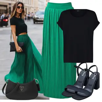 Sommer Outfits mit Grün/Dunkelgrün/Türkis Short Große Größe/Festlicher Maxi Rock/Italienischer Rock/Langer Rock/Maxirock/Plisseerock/Vintage Maxirock/Kleid Große Größe/Hose Große Größe About You "Summer Outfits"