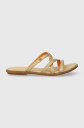 Usnjeni natikai TH STRAP FLAT SANDAL GOLD enski, zlata barva, FW0FW08068