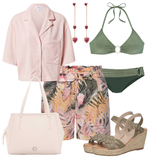 Outfit mit Rosa Kurzarmbluse/3/4 Bluse/Offene Bluse/Sportliche Bluse Edited "Modischer Sommer Look"