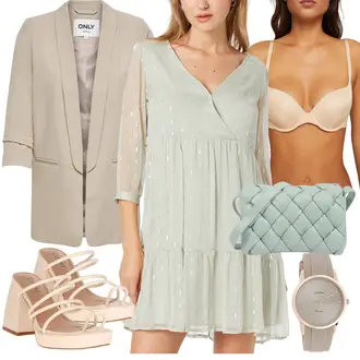 Taufe Outfits Sommer mit Beige/Weiß/Rosa Sandalen Mit Blockabsatz/Sandalette/Sandalen Mit Absatz simmi london "Schönes Taufe Outfit für Gast"