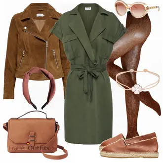 Outfit mit Dunkelgrün Kleid Große Größe/Tunika/Kleid mit Gürtel/Safari Kleid/Wickelkleid Noisy may "Schönes Freizeit Outfit"