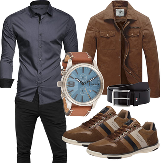 Wolle-seide Outfit mit Braun/Khaki/Dunkelbraun Sommerjacke/Lederjacke/Frühlingsjacke/Herbstjacke/Cordjacke/Shirtjacke/Militärjacke/Wachsjacke WenVen "Freizeit Outfit"