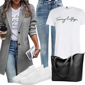 Coole Outfit mit Grau/Hellgrau/Dunkelgrau Eleganter Blazer/Jeans-Blazer Onsoyours "Perfektes Büro Outfit"Look: Smart Casual, Büro, Business, Coole, Uni, Classic, Boyfriend, Elegant, Schön