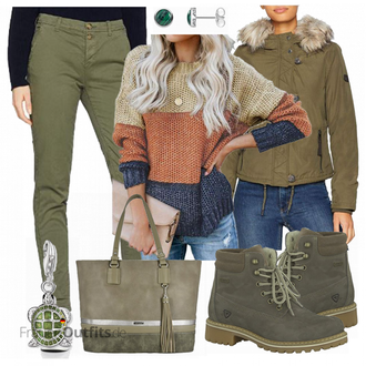 Winter Outfits Lang/Maxi mit Rot/Grün Schultertasche david jones "Only"