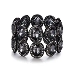 EVER FAITH Damen Armband Strass Kristall Art Deco Hochzeit Braut Elastisch Stretch Armreif Grau Schwarz-Ton