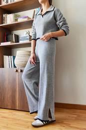 Women's Stripe Knitwear Bottom Top Suit 2053