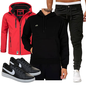 Outfit mit Schwarz Kapuzenpullover/Unisex Hoodie/Sport Sweatshirt/Hoodie/Strick Hoodie/Sport Hoodie/Ausgefallener Hoodie/Half-zip Hoodie Lacoste "Herbstliches Freizeit Outfit"