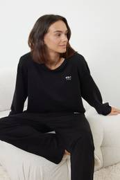 Anthracite Slogan Detailed Knitted Pajama Set