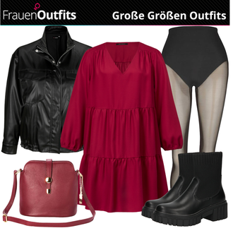 Mit Fransen Outfit mit Schwarz Plateau Stiefel/Lederjacke/Plateaustiefelette/Gefütterte Stiefelette/Gummistiefelette/Chelsea Boot/Chunky Sneaker About You "StylischeGrosse Größen Outfits"