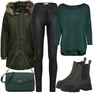 Winter Outfits mit Dunkelgrün/Grün/Türkis Bluse Große Größe/Klassische Tunika/Elegante Tunika/Festliche Tunika/Lederjacke/Longbluse/Langarmbluse/Tuniken-Shirt/Wikinger Tunika/Shirt & Top Große Größe/Tunika/T-Shirt mit 3/4-Ärmel/Klassische Länge/Casual Top/Langes Oberteil/Longshirt/Hemdoberteil Only "Winterlicher Look"