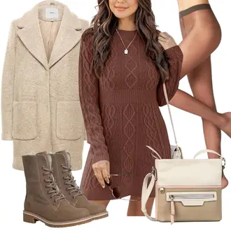 Winter Outfits A-linie Mit ärmel mit Rot/Braun/Dunkelbraun/Dunkelrot/Bordeaux Langärmliges Winterkleid/Strickkleid/Winter Strickkleid Ebifin "Perfekt für den Winter"Look: A-linie, Schön, Elegant, Casual, Goa, Boyfriend, Uni, Overdressed, Coole, Mom, Zuhause, Nahtlos