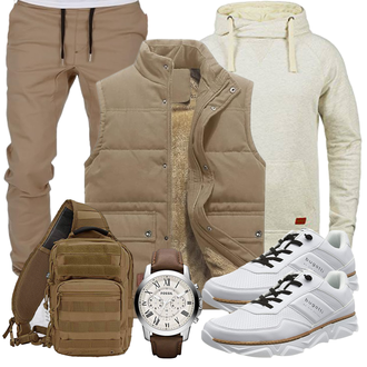 Outfit mit Braun/Khaki Reiseweste/Cordweste/Wollweste/Puffer Weste/Trachtenweste/Daunenweste/Steppweste/Jagdweste/Isolationsweste/Outdoorweste KEFITEVD "Freizeit Outfit"
