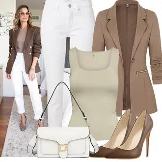 Herbst Outfits Coole mit Braun/Beige/Dunkelbraun Business-Schuh/Vintage Pumpe/Eleganter Schuh/High Heel/Bequemer Pump/Hochfrontpump Only maker "Modisches Frühlingsoutfit"Look: Stil, Classic, Schütze, Elegant, Nahtlos, Französische, Old Money, Burlesque, Schick, Coole, Edel