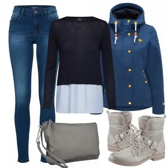 90er Outfit mit Blau/Dunkelblau/Hellblau Jeans Leggings/Jeggings/Push up Jeans/Lederjacke/High Waist Jeans/Leder Schuhe/Winterjacke/Thermojeans/Herren Lederjacke/Schlupfjeans/Jeans mit Schlitz VERO MODA "Aida"Look: Uni, Rad, 90er, Coole, Schön, Old Money, Nahtlos, Schlichte