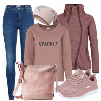 Outfit mit Beige Sneaker Kangaroos "Sparkle"
