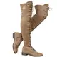 Stiefel Damen Overknee Stiefel Flach Winter Flachen Wildleder Schnüren Plateau High Boots Winterschuhe Bequeme Casual Elegante Schuhe Schwarz Braun Grün Gr.35-43 KH38