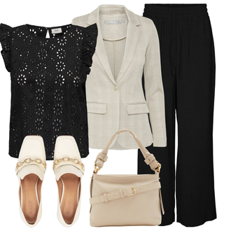 Outfit met beige/Khaki/bruin Gebreide Blazer/Blazerjas/Casual Blazer/Katoenen Blazer/Leren Herenjas/Leren Jas/Tweed Blazer/Korte Blazer/Elegante Blazer/Lederen jas/Geruite Blazer Fransa "Elegante lente outfits"