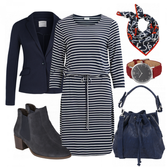 Outfit mit DunkelBlau/HellBlau/Blau Lederjacke/Blazerjacke/Blusenblazer/Boyfriend Blazer/Lässiger Blazer/Baumwoll ­Blazer/Eleganter Blazer/Strick­blazer/Kurzblazer/Sweatblazer/Lederjacke für Männer/Lederjacke VERO MODA "Matrose"