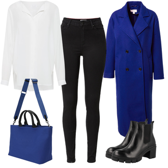 Outfit mit Schwarz Lederjacke/Biker Jeans/High Waist Jeans/Push up Jeans/Leder Schuhe/Thermojeans/Winterjacke Tommy Hilfiger "Royal Blue Businesslook"