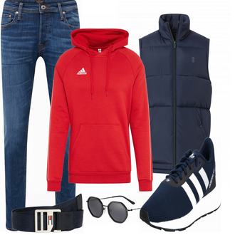 Outfit mit Rot Hoodie Adidas Performance "Street Style Outfit"