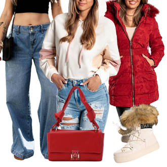 Kombinacije od trapera Široke sa Pastelne boje Majica i top Sportska majica fenzy "Zimski outfit"