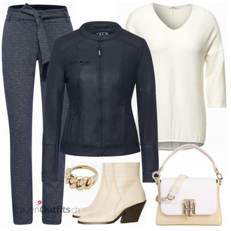 Outfit mit Rosa/Beige/Blau Stiefel VERO MODA "Neutraler Alltagslook"