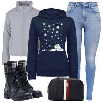 Freizeit Outfits Weihnachten mit Dunkelblau Pullover mit Stehkragen/Fleece Pullover/Winterpullover/Weihnachtspullover tierisch "Cooles Herbst Outfit"Look: Bar, Weihnachten, Silvester
