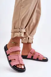 FJ1 Women's Material Slippers With Velcro Pink Lamirose