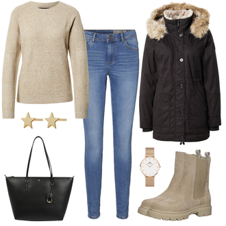 spitze Outfit mit Beige/Braun/Khaki Stiefel Chelsea Boot/Gefütterte Stiefelette/Klassischer Stiefel/Flache Stiefelette/Lederjacke/GummiStiefelette Bullboxer "Toller Alltagslook"