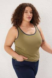 Curve Khaki Pool Neck Basic Modal Flowy Soft Touch Plus Size Undershirt