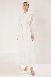 Ecru Embroidered Detailed Lined Woven Dress