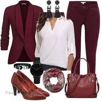 Festlische outfits Herbst mit Rot/Dunkelrot/Bordeaux Strick­blazer/Lederjacke/Blazerjacke/Longblazer/Lässiger Blazer/Blusenblazer/Eleganter Blazer Unibelle, Rot/Dunkelrot/Bordeaux Laptoptasche/Schultertasche/Businesstasche/Schulranzen/Tasche Büro VINBAGGE, Lila/Rosa Loop Schal styleBREAKER "Damen Blazer"