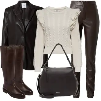 Outfit mit Schwarz/Braun/Dunkelbraun Mantel/Boyfriend Blazer/Lederjacke/Kunstleder Blazer/Lederblazer rÆre by lorena rae "Winterlicher Look"
