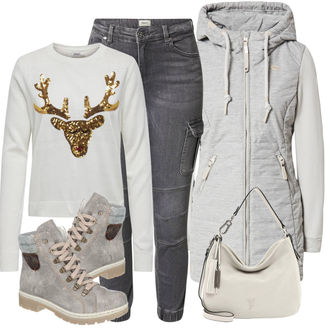 Outfit s Šedá/Světle šedá/Tmavě šedá Cargo džíny/Motorkářské Džíny Only "Zimní outfit pro volný čas"