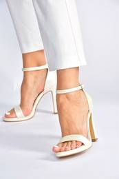 Mother-of-Pearl Single Strap Thick Heeled Women's Shoes