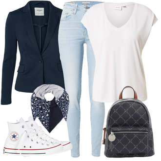 Outfit mit DunkelBlau/HellBlau/Blau Lederjacke/Blazerjacke/Blusenblazer/Boyfriend Blazer/Lässiger Blazer/Baumwoll ­Blazer/Eleganter Blazer/Strick­blazer/Kurzblazer/Sweatblazer/Lederjacke für Männer/Lederjacke VERO MODA "Perfektes Büro Outfit"