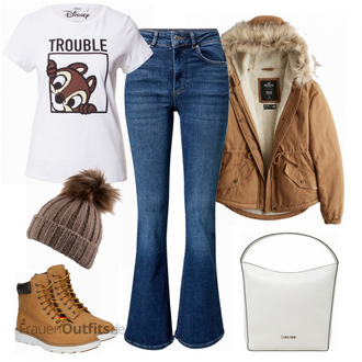 Outfit mit Braun Sportschuh/Stiefel Timberland "Trouble Alltagslook"