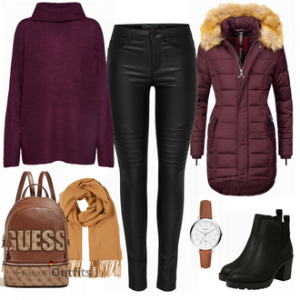 Outfit mit Schwarz Chelsea Boot/Lederjacke/Leder Stiefelette/Gefütterte Stiefelette/Gummistiefelette Only "Stacy"