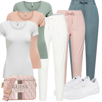 Sommer Outfits mit Grau/Hellblau/Blau Hose Große Größe/Freizeithose/High Waist Hose/Jerseyhose/Jogger Hose/Lange Hose/Musselin Hose/Paperbag Hose/Schlupfhose Only, Weiß/Creme/Khaki Hose Große Größe/7/8 Hose/Freizeithose/Baumwollhose/Bügelfaltenhose/Jerseyhose/Jogger Hose/Lange Hose/Musselin Hose/Slim Hose/Schlupfhose/Jogginghose Only "Modischer Sommer Look"