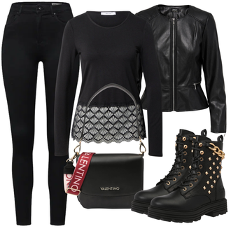 Outfit s Černá Kozačka Šněrovací Kotníková Bota/Plochá Kotníková Bota/Motorkářská bota/Bojová Bota Dockers by Gerli "Podzimní Outfit"