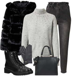Outfit mit Schwarz Stiefel river island "Trendiger Winterlook"