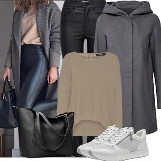 Outfit mit Khaki/Grau/Braun/Beige Bluse Mit Ellen­bogen-patch/Bluse mit Trichterkragen/Tunika/Leinen­Bluse/LangarmBluse/Bluse Mit Kapuze/Blusenbody/Oversize Bluse/Bluse/SchlupfBluse/Lederjacke VERO MODA "Modisches Freizeit Outfit"