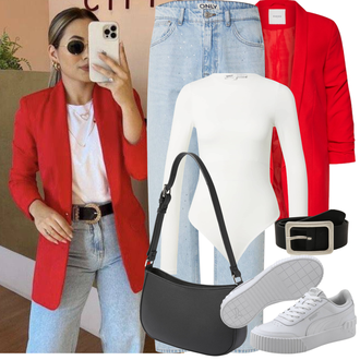 Boyfriend Jeans Outfits mit Weiß/Hellgrau/Grau/Silber Sneaker Low/Plateau-Sneaker Puma "Frühling outfit"