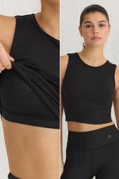 Black Brushed Soft Fabric Knitted Sports Blouse