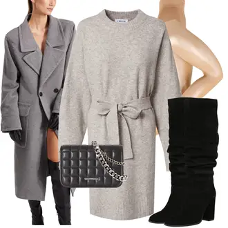 Podzim Outfit s Černá Kozačka Na Podpatku/Kozačka nad Kolena/Dlouhá Kozačka/Bota se širokým nohavici/Špičatá Kozačka/Kozačka po Kolena Karolina Kurkova Originals "Trendový zimní vzhled"