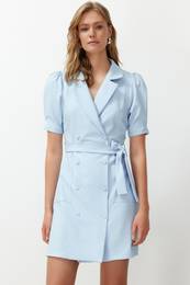 Blue Belted Mini Woven Jacket Woven Dress