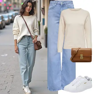 90er Jahre Outfits Retro mit Hellblau/Blau High Waist Jeans/Jeans-Culotte/Baggy Jeans/Dad Jeans/Jeans mit Schlitz/Vintage Jeans/Loose fit Jeans/Wide Leg Jean Only "Perfekter Look für den Frühling"Look: 70er, Oversize, Classic, Vintage, Schlichte, Retro, 60er