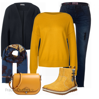 Outfit mit Gelb Stiefel Rieker "Lässiger Freizeit Look"